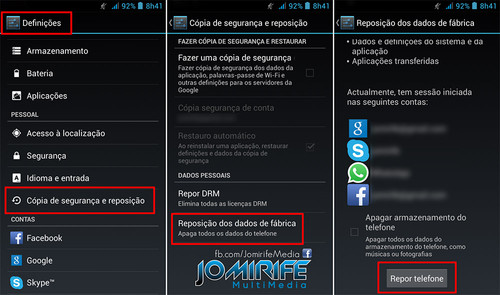 Como fazer a reposição de dados de fábrica do Smartphone/Tablet